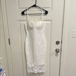White Ruffled Bustier Midi Dress